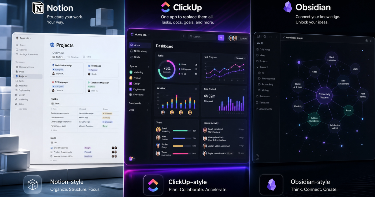 Notion vs ClickUp vs Obsidian — Which Productivity App Wins in 2026?